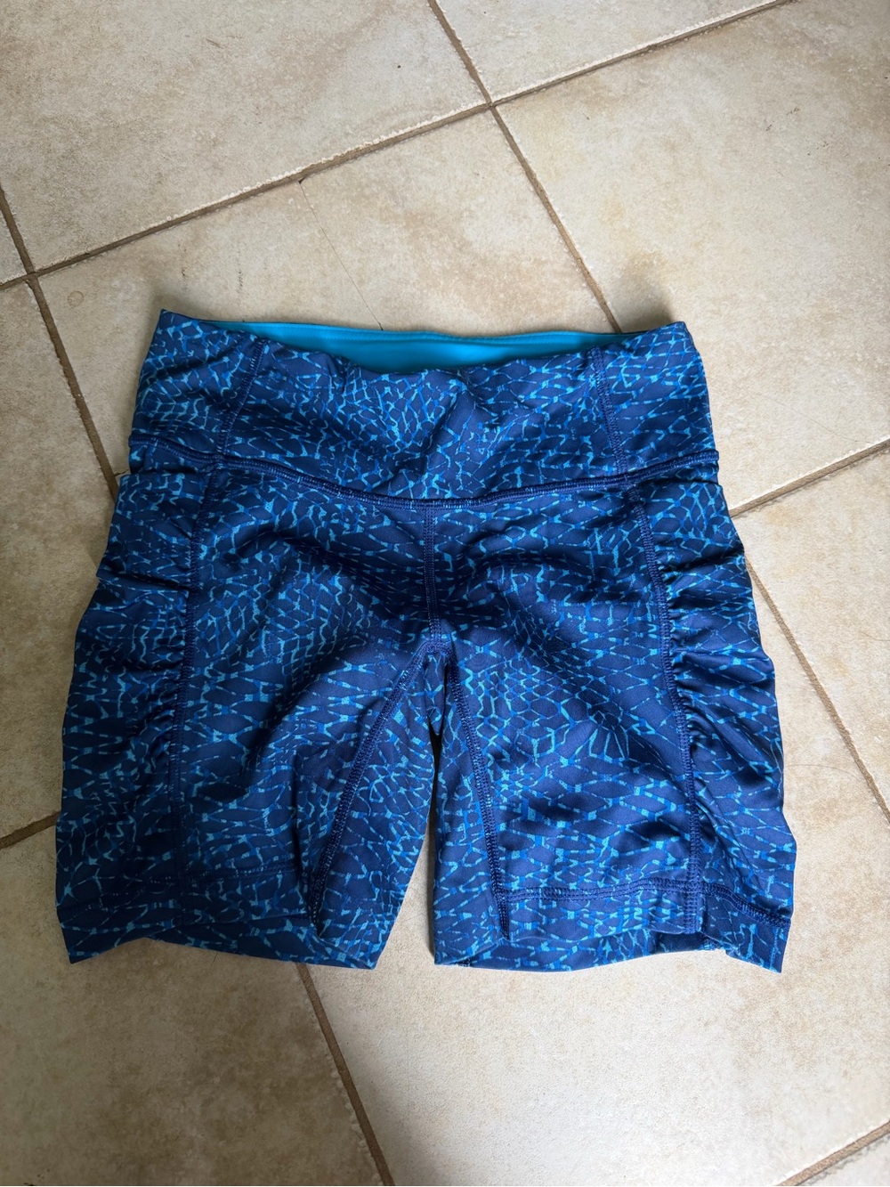 lululemon athletica Navy and Teal Ruched Athletic Shorts